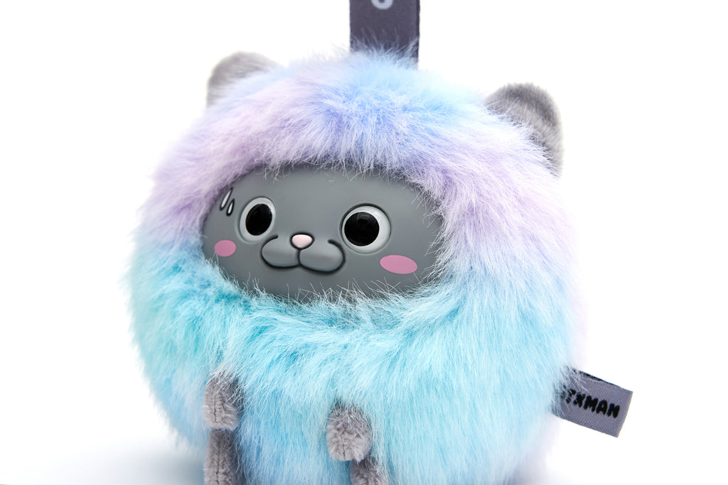 CATXMAN FURRY BALL SHAPE PLUSH KEYCHAIN (BLUE MULTI)
