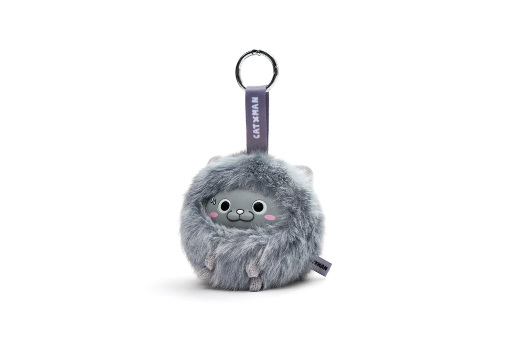 CATXMAN FURRY BALL SHAPE PLUSH KEYCHAIN (GREY)