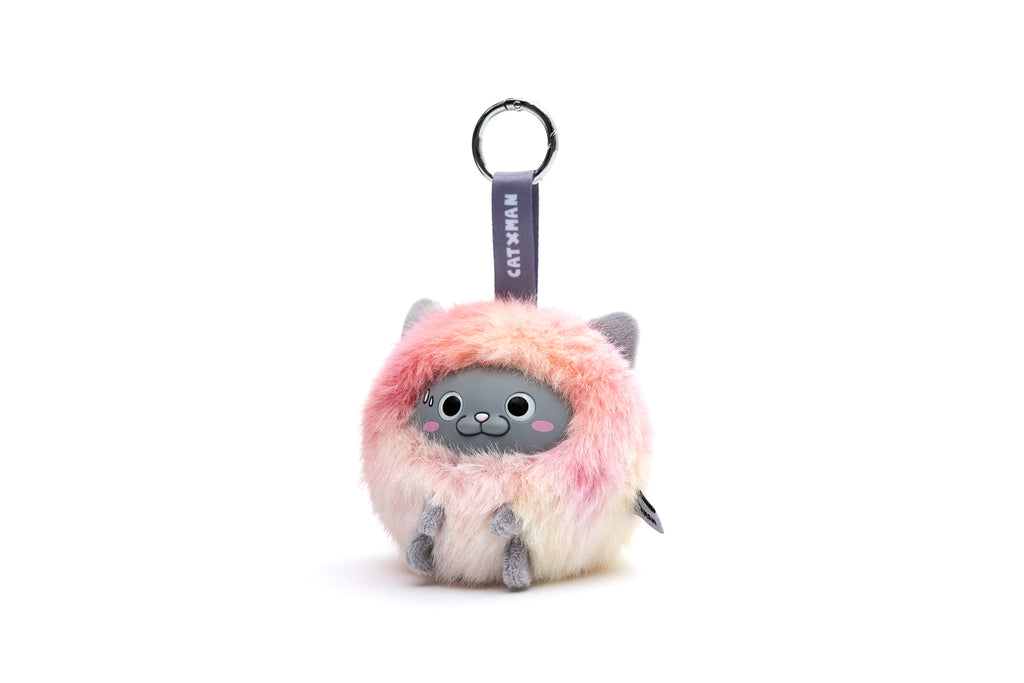 CATXMAN FURRY BALL SHAPE PLUSH KEYCHAIN (PINK MULTI)