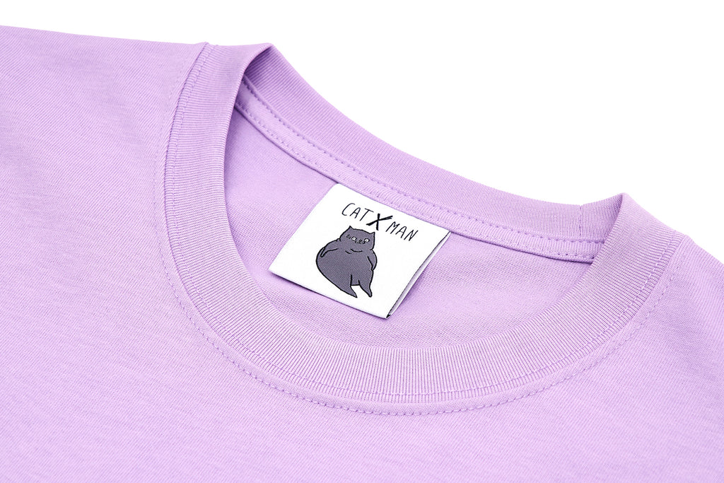 CATXMAN FLOCKING TEXTURE PURPLE CREW NECK TEE